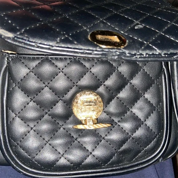 NSK Fashion Crossbody Black Handbag With Gold Buckle Front Pocket Zipper Closure - Picture 9 of 11